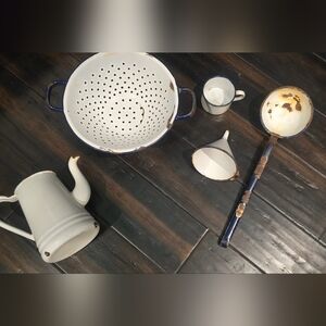 Vintage Enamel Kitchenware Set - Blue and White